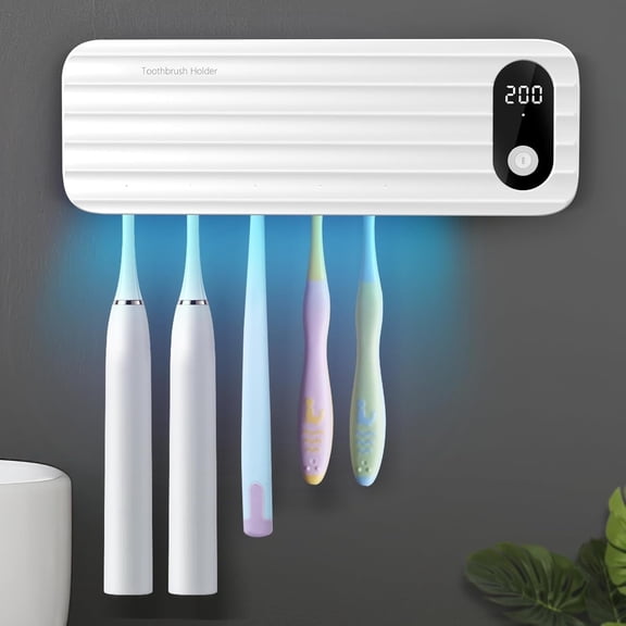 AuntyFey UVC Toothbrush Sanitizer Holder for Bathroom, 5 Slots Smart Sanitizer Toothbrush Cleaner Wall Mounted Organizer