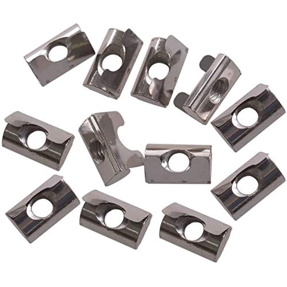 PZRT 12-Pack Roll in Spring M6 T Nuts,3030/4040 Series Universal with Spring Sheet,Carbon Steel Nickel-Plated for for 8mm Slot Aluminum Profile