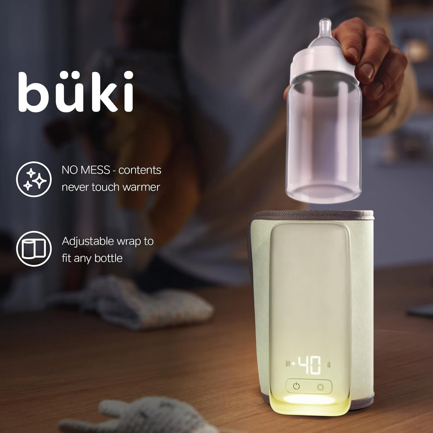 Büki Portable Bottle Warmer for Breastmilk or Baby Formula, Fast-Heating, Leak-Proof, Rechargeable