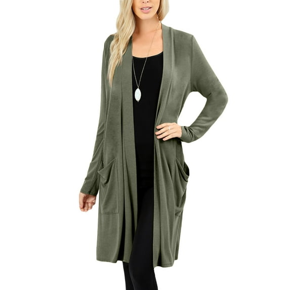 J. METHOD Women's Open Front Long Sleeve Cardigan Casual Basic Lightweight Soft Sweater with Slouchy Pockets NEWJ1440 Light Olive S