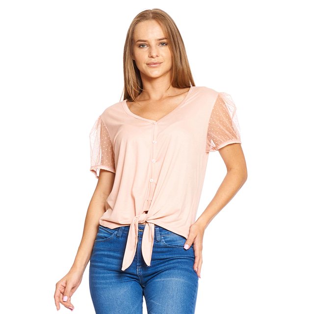 Blusa Mujer Manga Corta Mesh Rosa Casual Con Amarre rosa CH Incógnita 330666