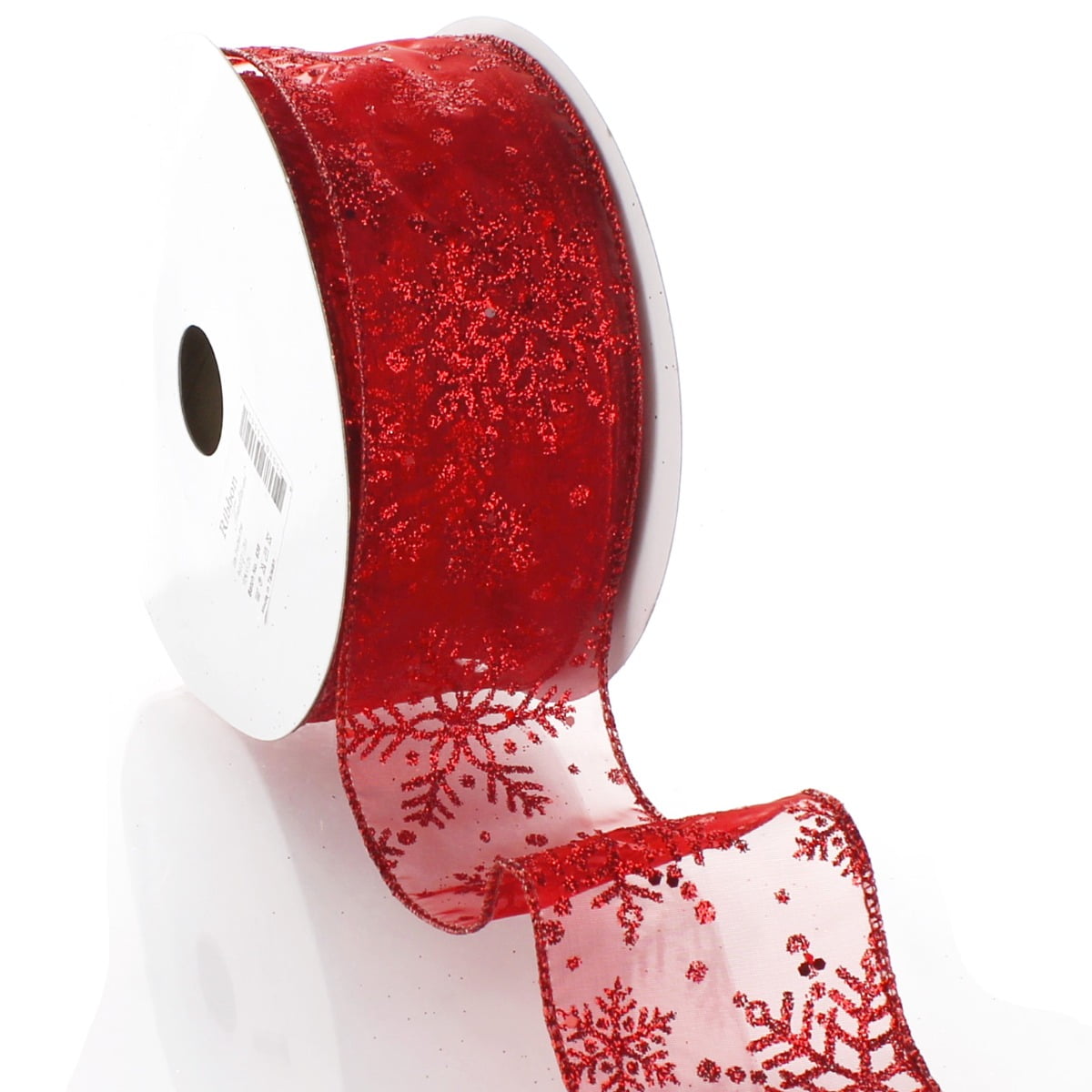 Red Glitter Snowflake Wired Edge Ribbon - Golden Openings