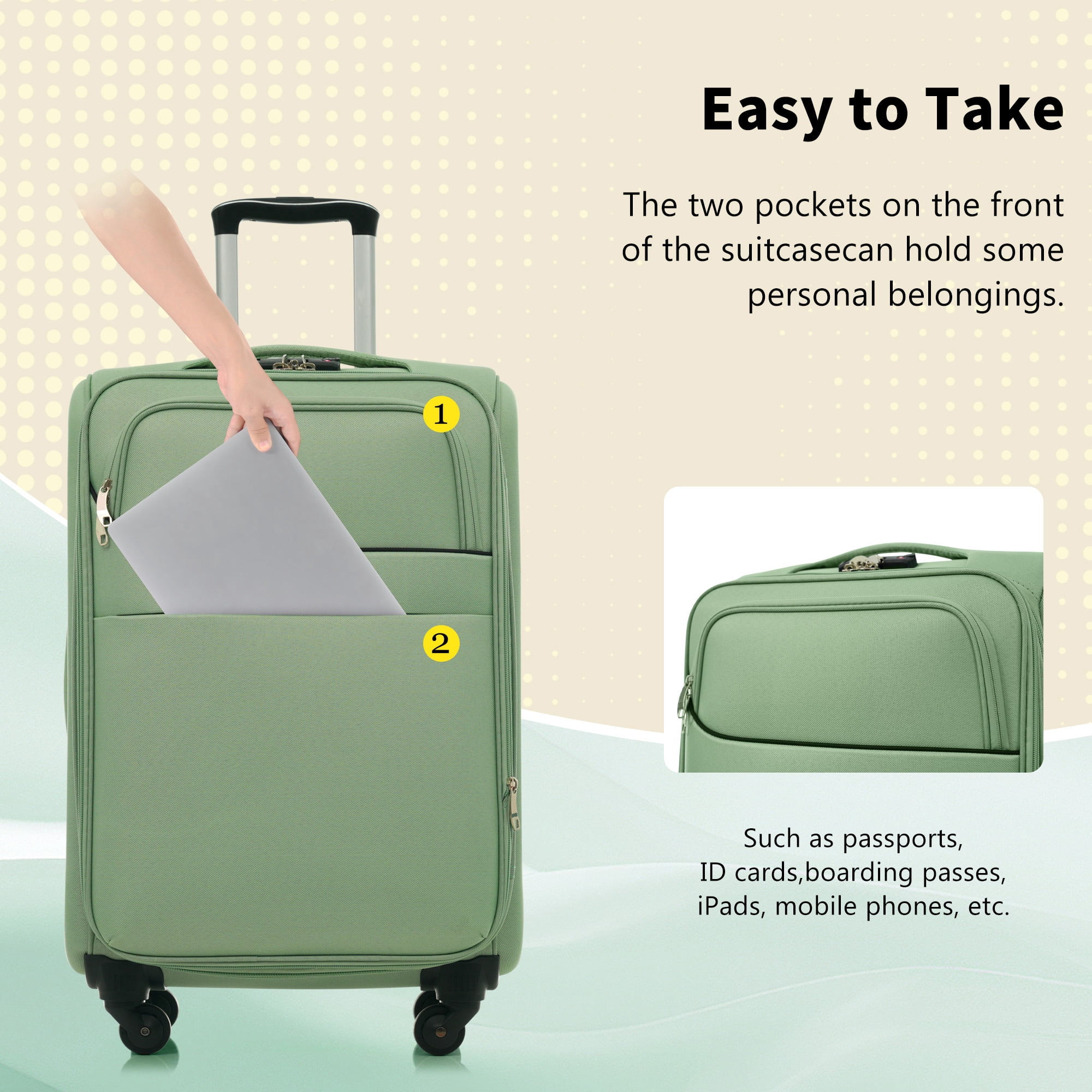 Euroco 4 Piece Softside Luggage Set, Expandable Suitcase Set with TSA Lock and Spinner Wheels, Lightweight Durable Suitcase for Men Women Travel(18"/22"/26"/30") ,Light Green