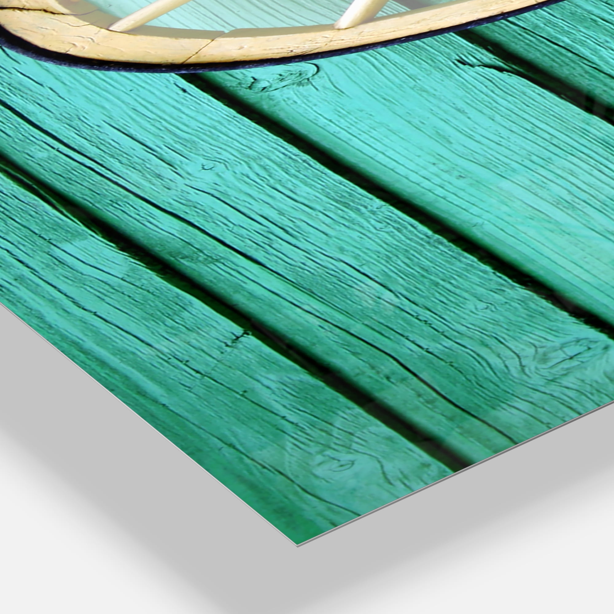 Antique Wagon Wheel on Turquoise Wood' Oversized Farmhouse Metal Clock 30 in. wide x 40 in. high