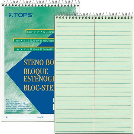 - TOPS, TOP8021, Green Tint Steno Books, 1 Each