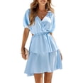 thumbnail image 1 of Lucakuins - Vestidos con forro en A para mujer, manga corta, cuello en V, corte casual, fiesta, primavera, verano, vestido Lucakuins moda, 1 of 9