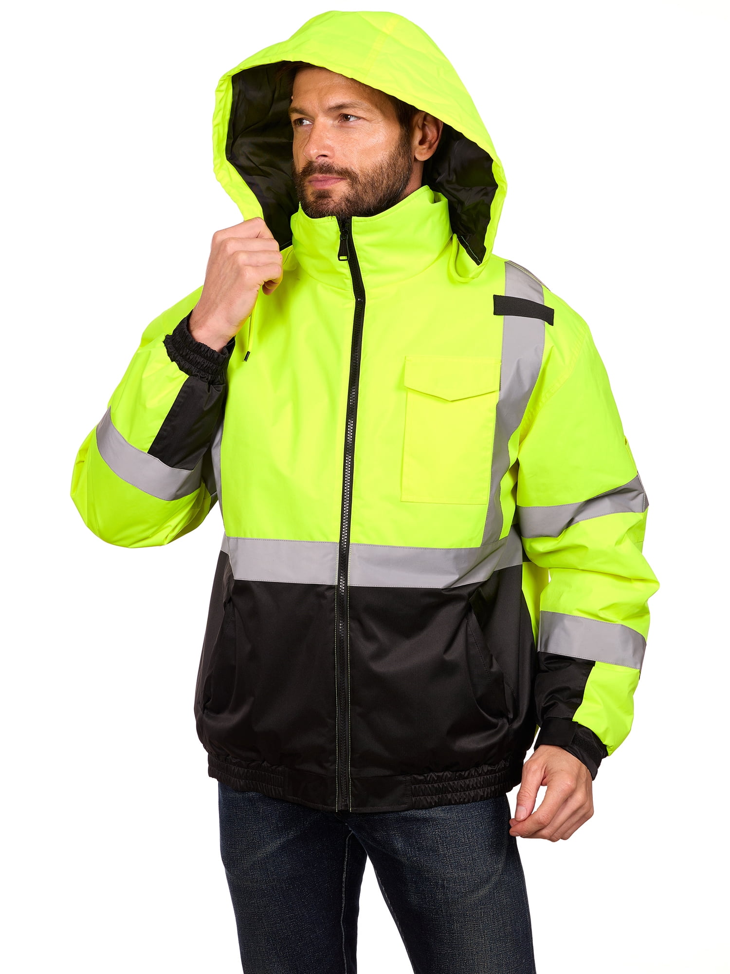 Bass Creek Outfitters Men's Oxford Insulated Safety Work Jacket with Hidden Hood, Sizes S-3XL