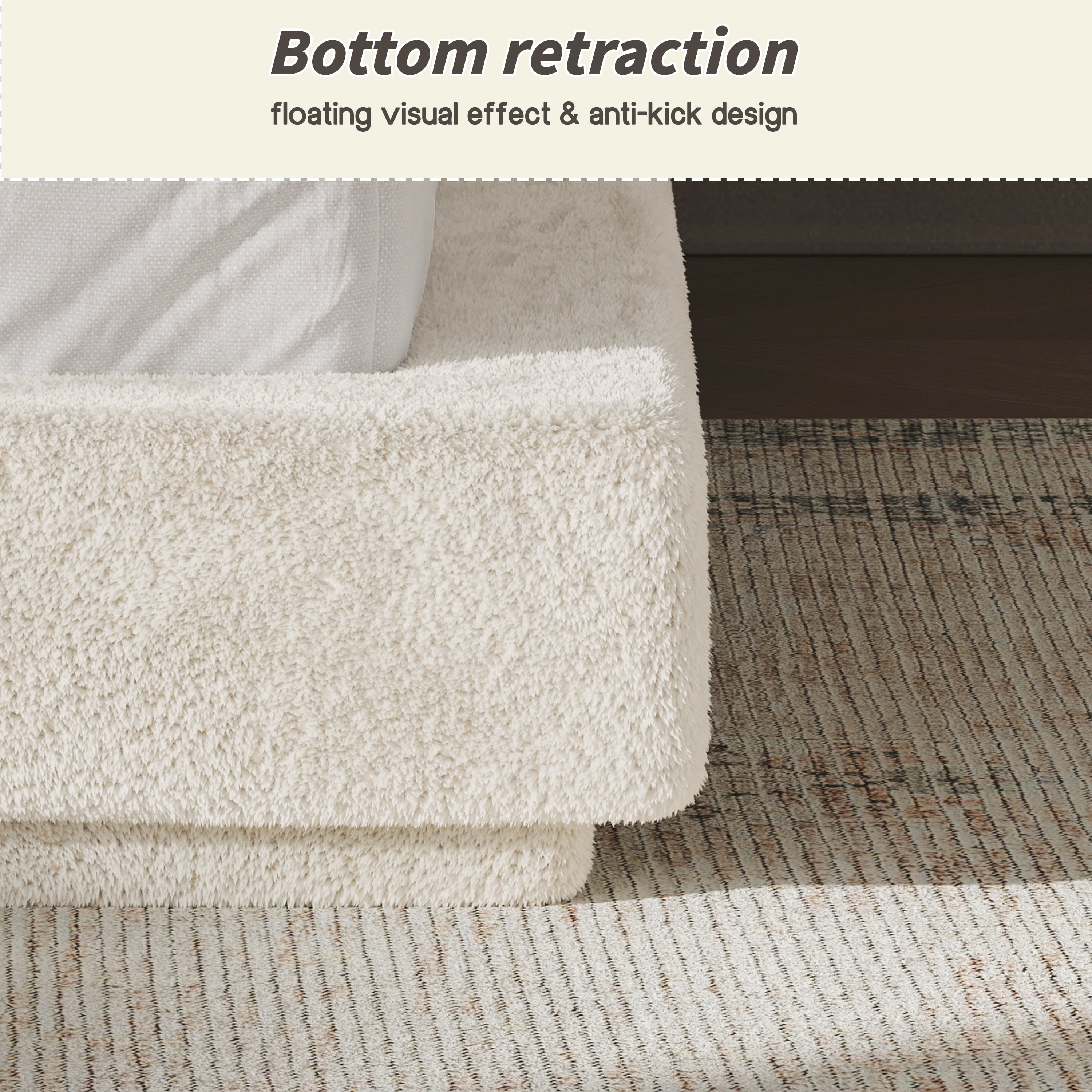 King Bed Frame with Adjustable Sliding Side Table Visual Floating Effect, 8.7" Cloud Upholstered Sponge Cushion, Easy Assembly (Off-White)