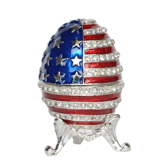 Flag Faberge Egg Trinket Box Easter Egg Bejeweled Jewelry Box Pewter Figurine Tabletop Creative Gifts