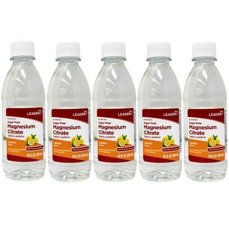 5 Pack - Leader Magnesium Citrate Saline Laxative, Sugar-Free, Lemon Flavor, 10 FL OZ