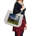 thumbnail image 2 of Nature Shopping Bag, Mountain Pasture Sunshine Summer View Grassy Hills Panoramic Photo Golf Court Like, Eco-Friendly Reusable Bag for Groceries Beach and More, 15.5" X 14.5", Cream, by Ambesonne, 2 of 2