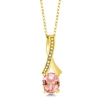 Gem Stone King 2.04 Ct Peach Nano Morganite White Diamond 18K Yellow Gold Plated Silver Pendant