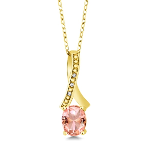 Gem Stone King 2.04 Ct Peach Nano Morganite White Diamond 18K Yellow Gold Plated Silver Pendant