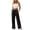 Black, variant on Women's Elastic Waist Drawstring Textured Straight Leg Slit Pants, Breathable Comfort Trousers for Daily Commute & Modern Style Beige XXL