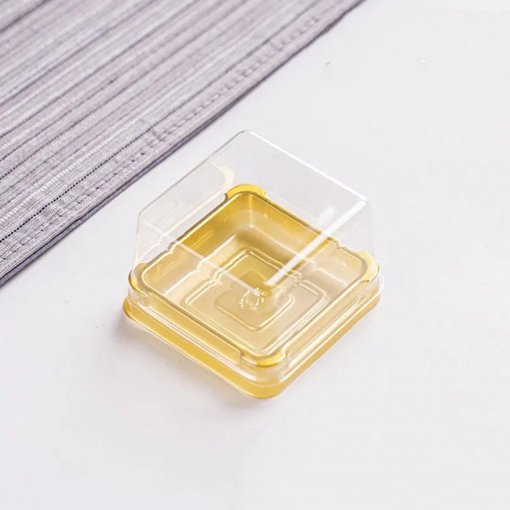 50pcs Dessert Egg-Yolk-Puff BoxTransparent square Plastic Mooncake Dome Packaging Boxes, Moon Cake Container Baking Food Packing