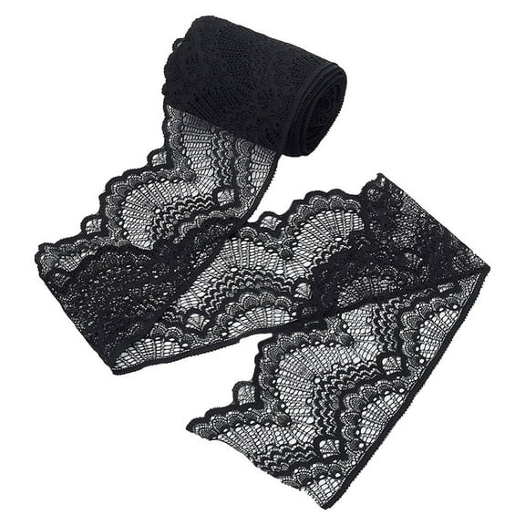 10yards Nylon Embroidery Fan Ribbon Elastic Lace Trim Clothes Accessories Black 4~4-1/8 inch(102~103mm)