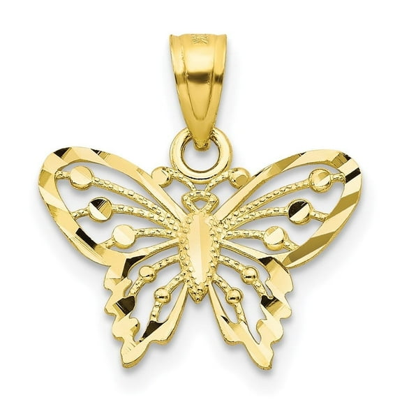 Auriga Fine Jewelry 10K Yellow Gold Diamond-Cut Butterfly Charm Pendant for Women (L- 18mm, W- 16mm)