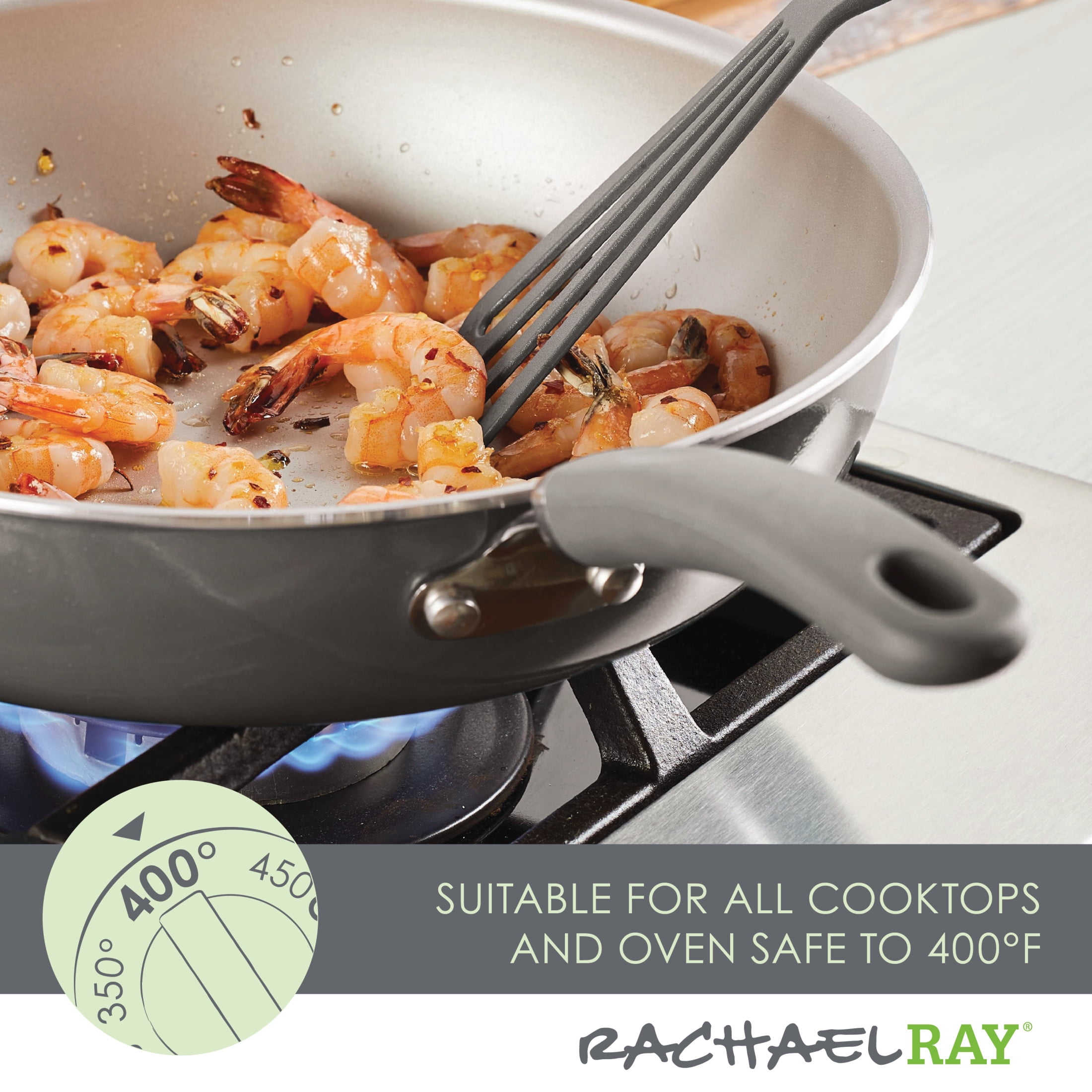Rachael Ray Create Delicious 12.5 inch Aluminum Nonstick Deep Frying Pan, Gray Shimmer