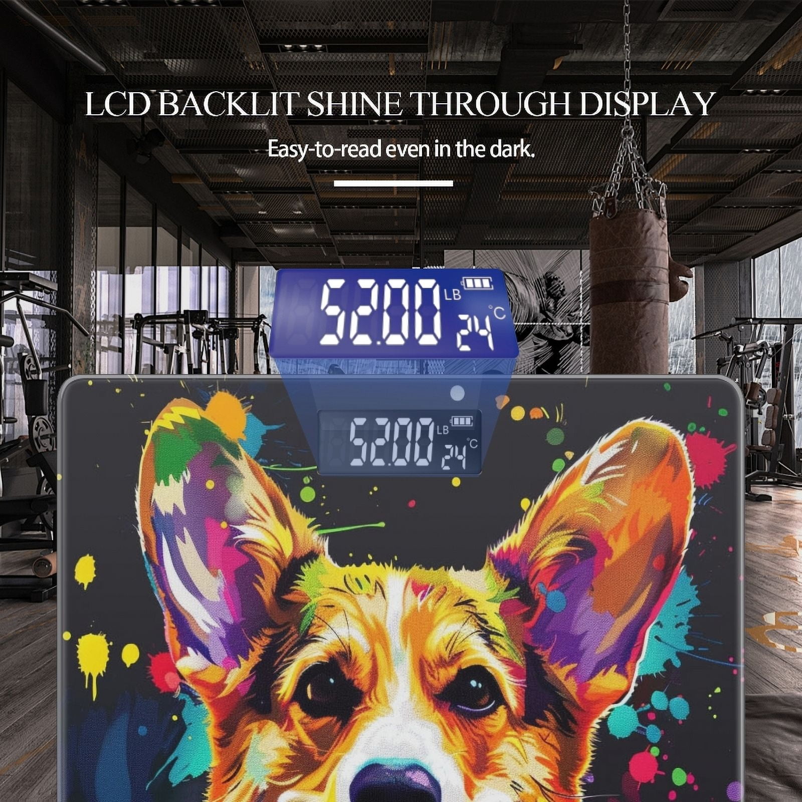 Bathroom Scale, Highly Accurate Digital Body Scale,Precisely Measures Weight up to 400 lbs-Colorful Corgi Dog With Large Ears And Smiling