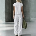 thumbnail image 4 of TEAJOPSUU Women's 2 Piece Linen Cotton Outfits Sets V Neck Button Vintage Vests Cargo Wide Leg Palazzo Pants with Pockets Matching Solid Sets White, 4 of 9
