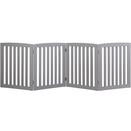 Pet Gate for Dogs Extra Wide 82x24 Inch Wooden Fence 4-Panel Foldable Barrier for Indoor Use Hallways Stairs Doorways Gray