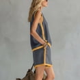 thumbnail image 6 of Women's Cotton Linen 2-Piece Outfit Contrast Trim Round Neck Sleeveless Top Pocket Shorts Casual Summer Set Dark Gray L(L), 6 of 6