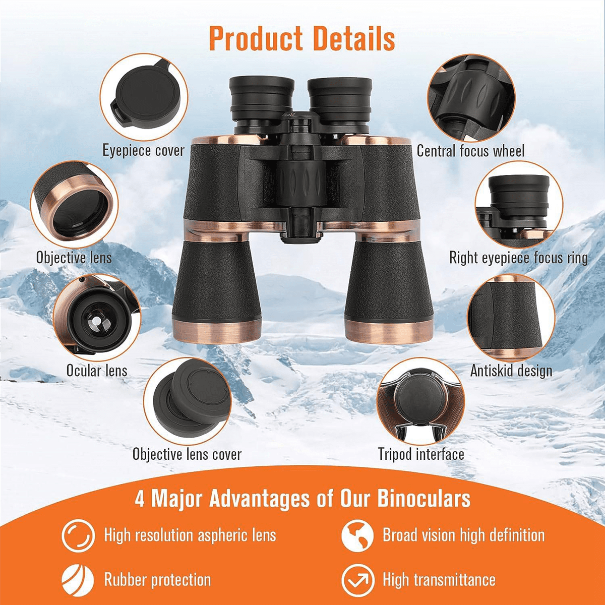 20X50 Binoculars for Adults, Night Vision Waterproof Bird Watching Sightseeing Traveling Football Games