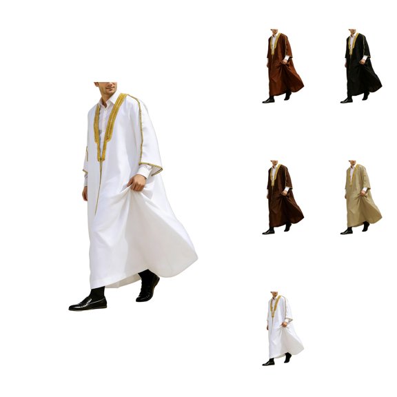 Elegant Embroidered Jubba Thobe, Men's Formal Long Robe with Long Sleeves for Graduation, Ramadan, and Events – Dubai-Style Ethnic Arab Kaftan