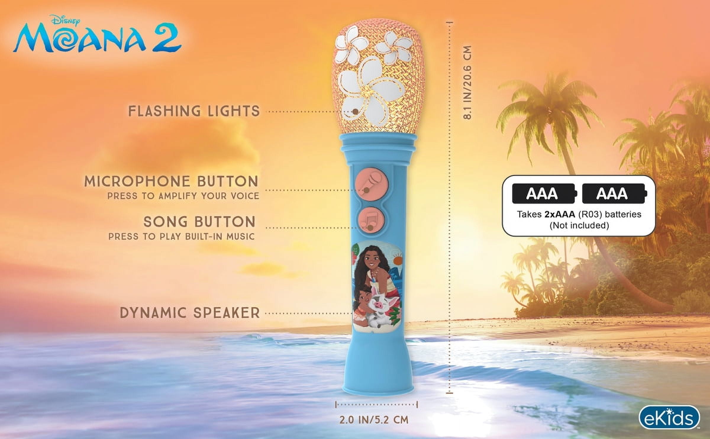 Disney, Princess Moana Microphone Toy Musical Instrument, Children Ages 3+