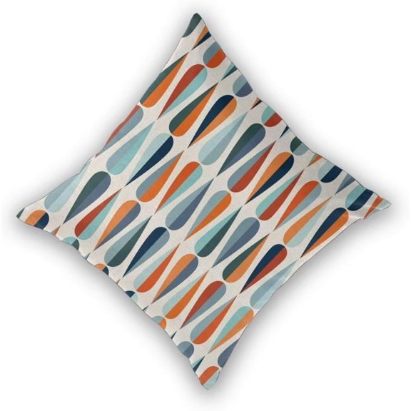 Boho Pillow Covers 16x16 Set of 2, Mid-Century Blue Orange Drop Shapes Decorative Throw Pillow Covers Outdoor Retro Abstact Lumbar Pillow Cases for Bed Couch Sofa Home Decor