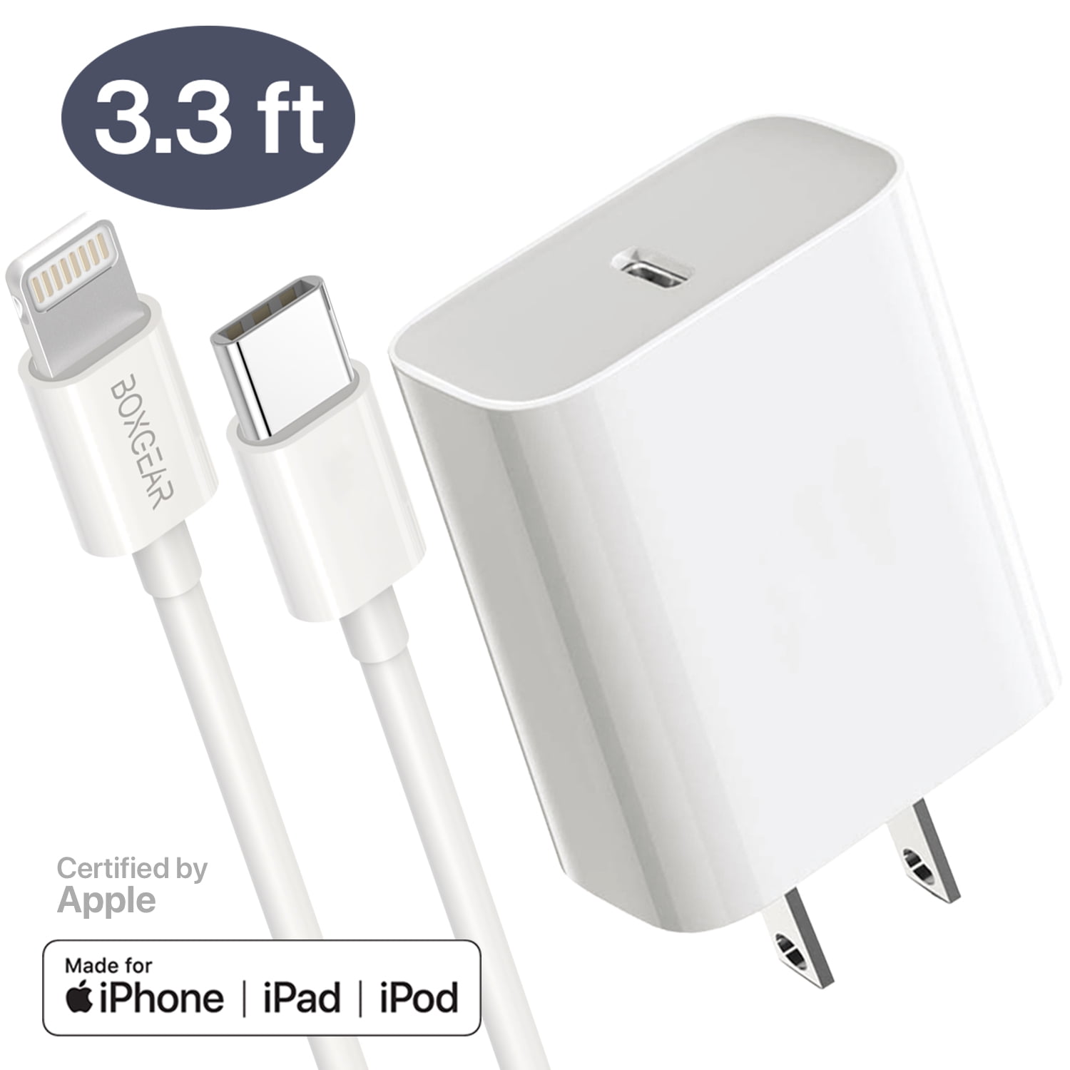 iPhone 11 18W USB C Charger Set, Boxgear Wall Charger + FT Type-C Lightning Cable, Compatible with iPhone 11 Pro, 11 Pro Max, XS, XS Max, X, White, [Apple Certified] - Walmart.com