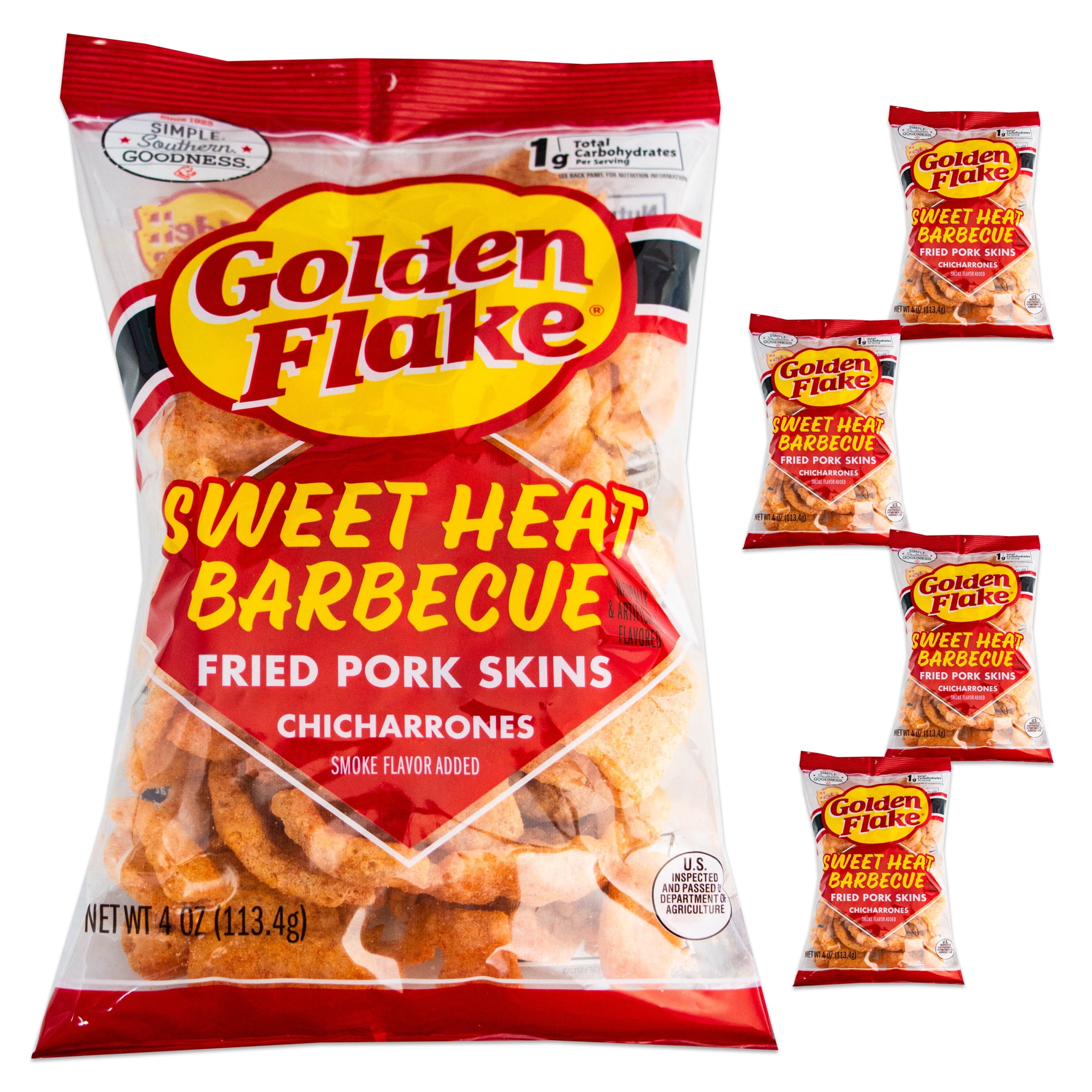 Golden Flake Utz Sweet Heat BBQ Pork Rinds Chicharrones Crispy Fried Pork Skins 4, 4oz