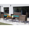 thumbnail image 6 of Devoko 4 Pieces Outdoor Patio Conversation Set PE Rattan Wicker Furniture Set, Brown/Blue, 6 of 7