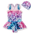 thumbnail image 3 of Actoyo Child Girls Swimsuit One Piece Cute Ruffle Mermaid Swimwear with Swim Cap 2-11Y, 3 of 10