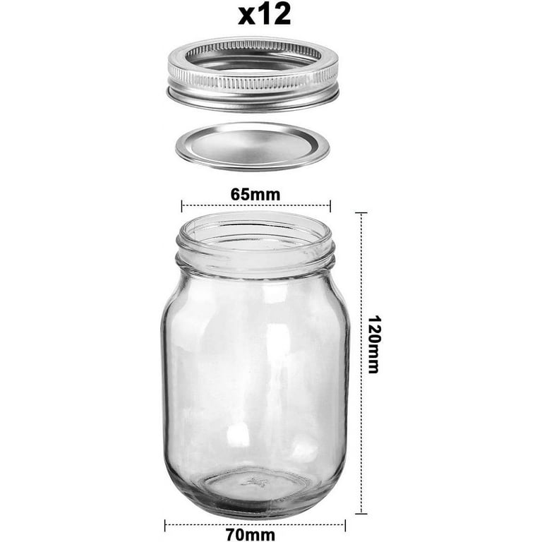 SKOCHE Mason Jars 16 oz 12 Pack with Airtight Lids and Bands, Ideal for  Canning, Honey, Fermenting, Pickling, Meal Prep, DIY Decors, Fruit  Preserves