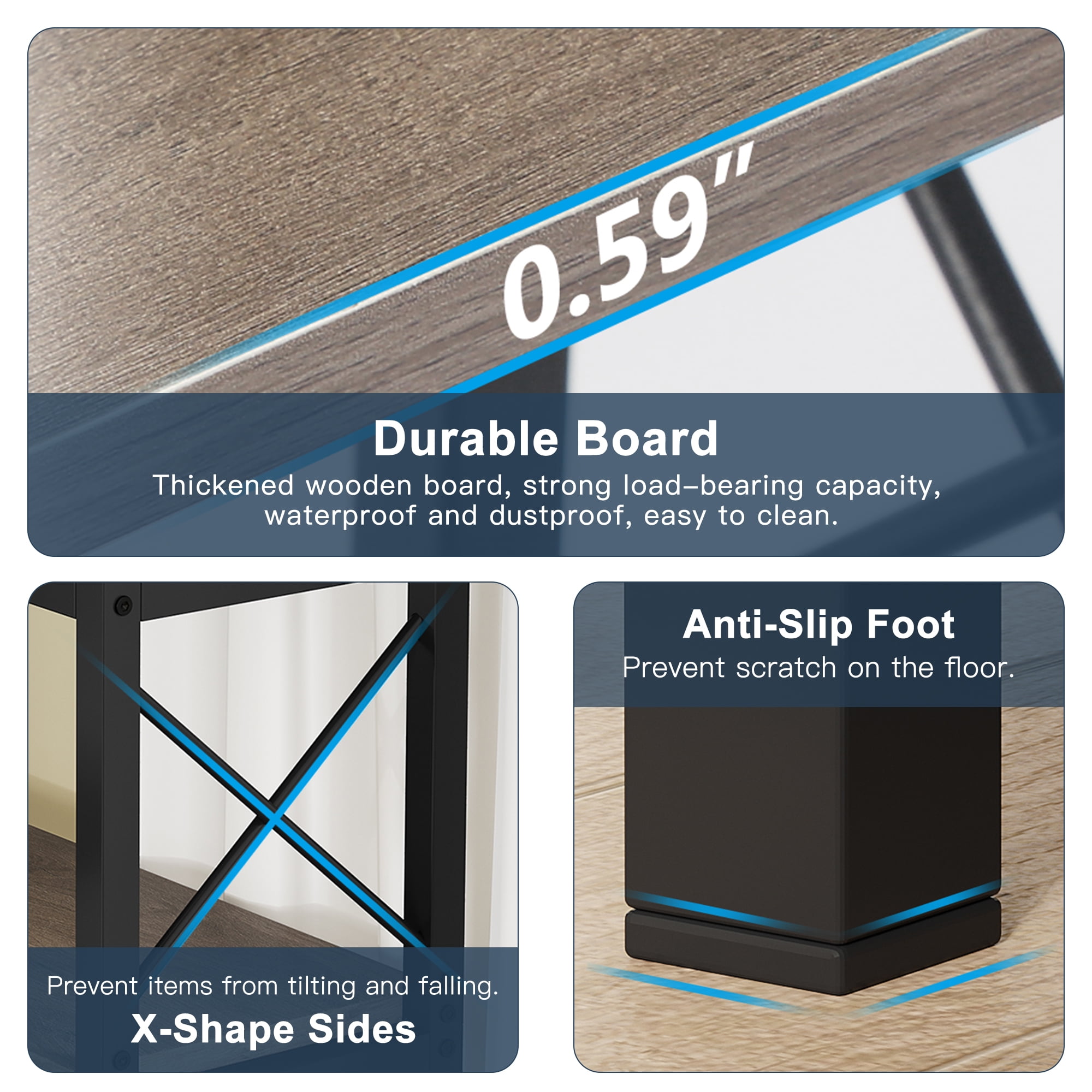 Demi Bonn 7 Tier Corner Bookshelf, Bookshelves, Open Etagere Bookcase Shelf Storage Organizer, Storage Shelving Unit for Bedroom, Living Room and Home Office, Gray