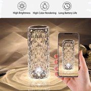 LINLIN Crystal Bedside Table Lamp, Crystal Rose Diamond Table Lamp Touch Control,3 Lighting Colors Brightness Adjustable USB Rechargeable Crystal Decorative Nights Lamp