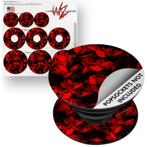 Decal Style Vinyl Skin Wrap 3 Pack for PopSockets Skulls Confetti Red (POPSOCKET NOT INCLUDED) by WraptorSkinz