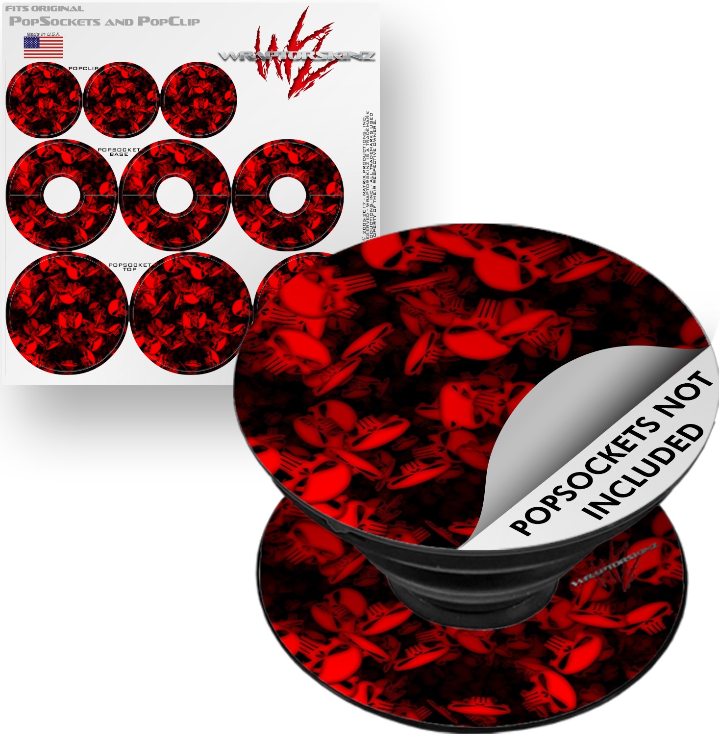 Decal Style Vinyl Skin Wrap 3 Pack for PopSockets Skulls Confetti Red (POPSOCKET NOT INCLUDED) by WraptorSkinz