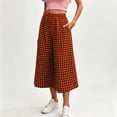 thumbnail image 6 of CBASIHI Womens Wide Leg Gingham Pants with Pockets- Casual Fashion Elastic Waist High Waist Summer Beach Vacation Cropped Pants Brown Size 2XL, 6 of 7