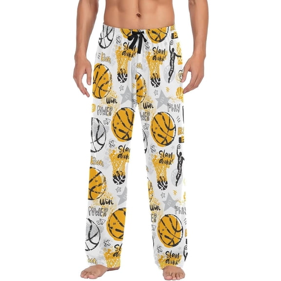 GZHJMY Pajama Pants for Men - Basketball Pattern, Loose Lightweight PJs Lounge Sleep Bottoms with Pockets Drawstring, Pajama Bottoms for Home and Rest, X-Large