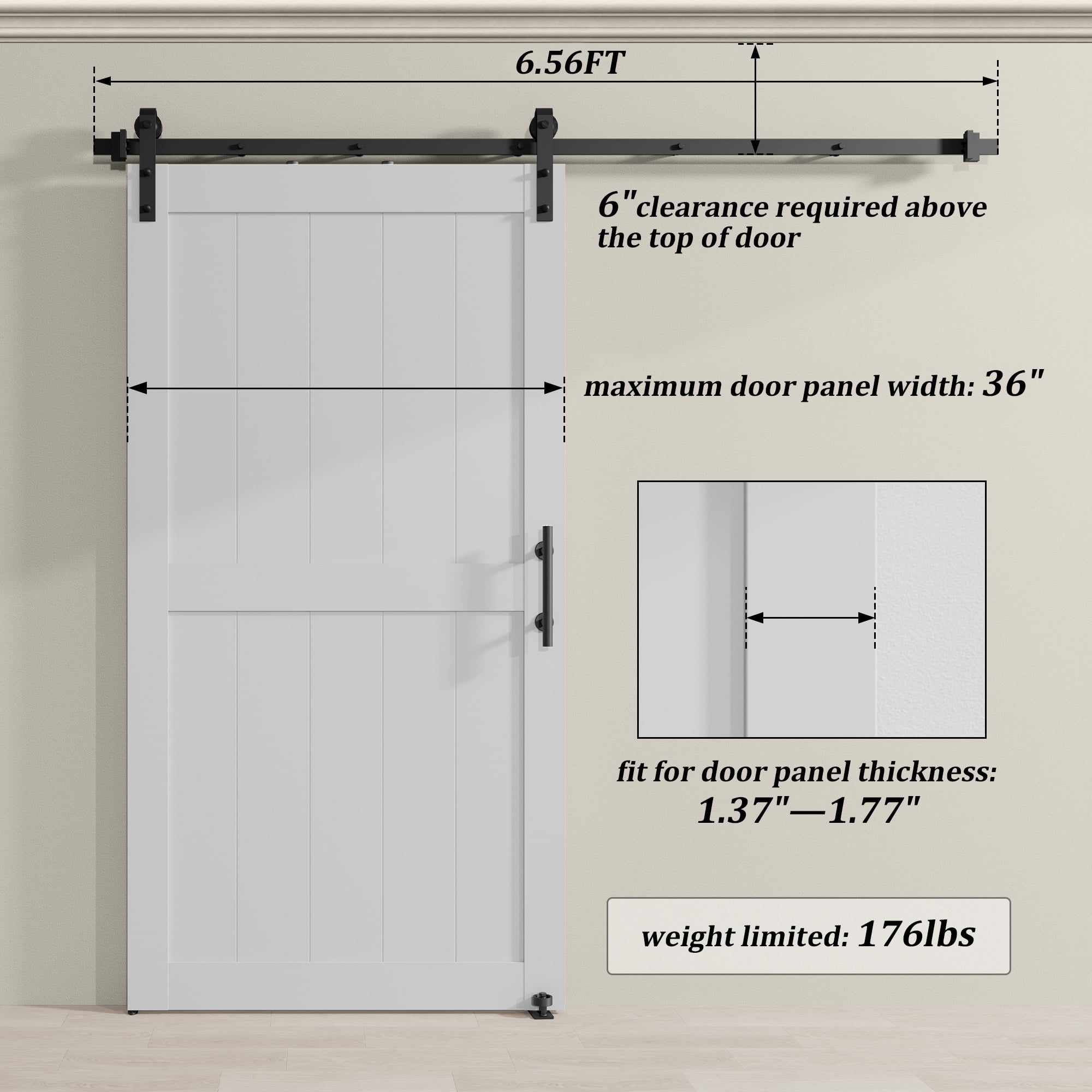 Miniyam 36 in. x 84 in MDF White H-Shaped Barn Door with Hardware
