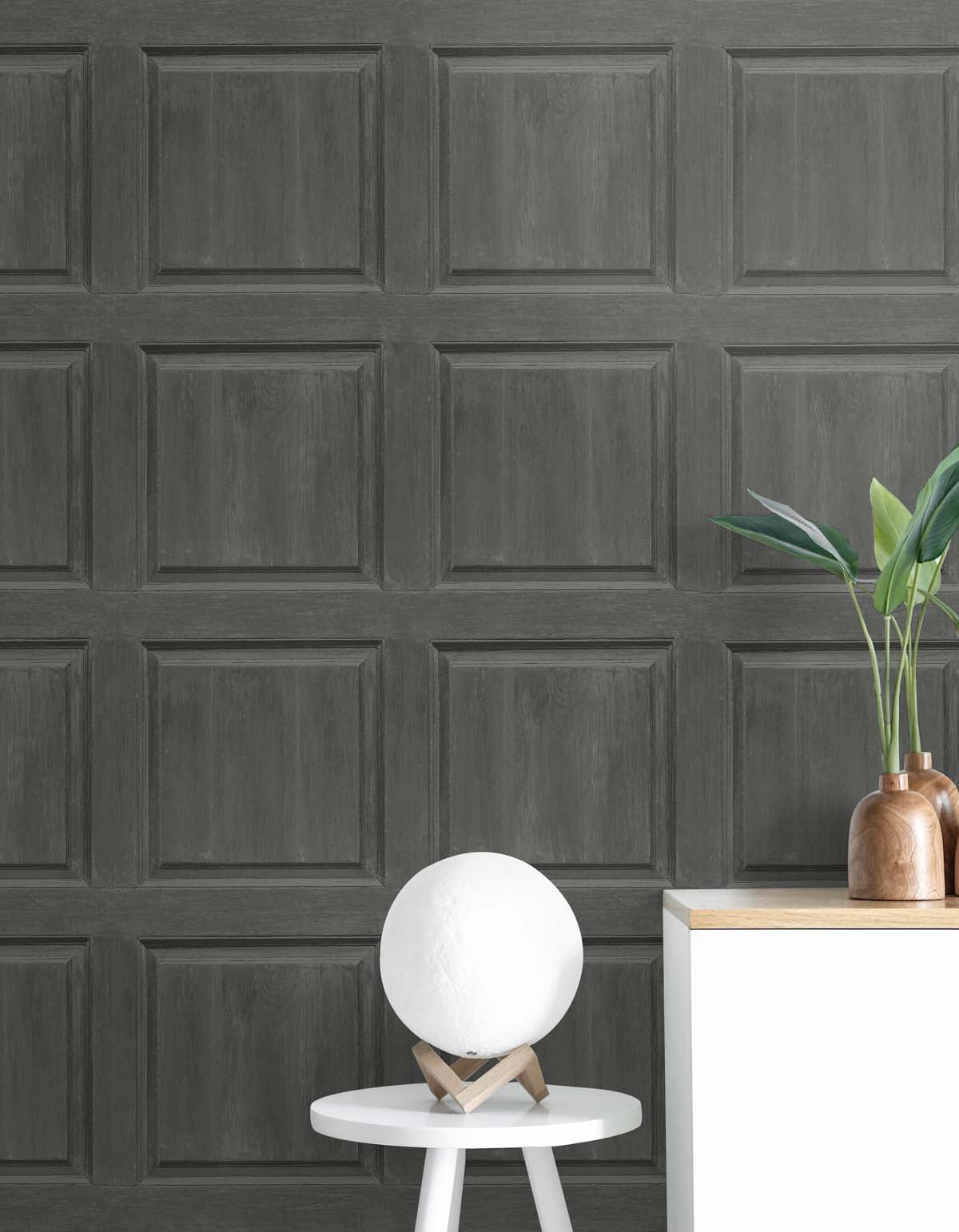 NextWall Arthouse Washed Faux Panel Peel and Stick Wallpaper 20.5 in. W x 18 ft. L - Charcoal