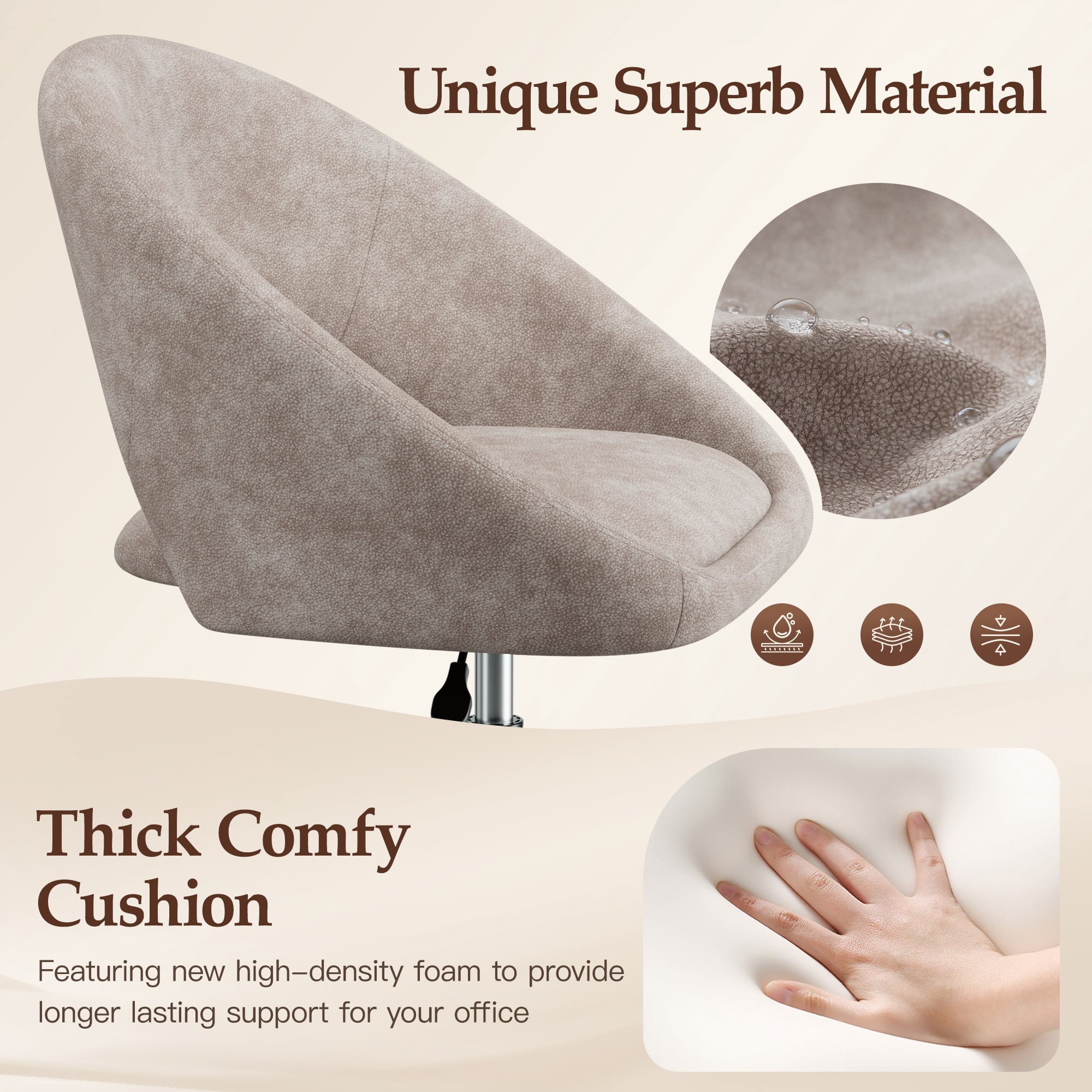 COOLHUT Home Office Desk Chairs, Adjustable Swivel Vanity Chair, Modern Makeup Vanity Chairs, Rolling Vanity Chair with Golden Base for Bedroom, Living Room, Computer Room, Khaki