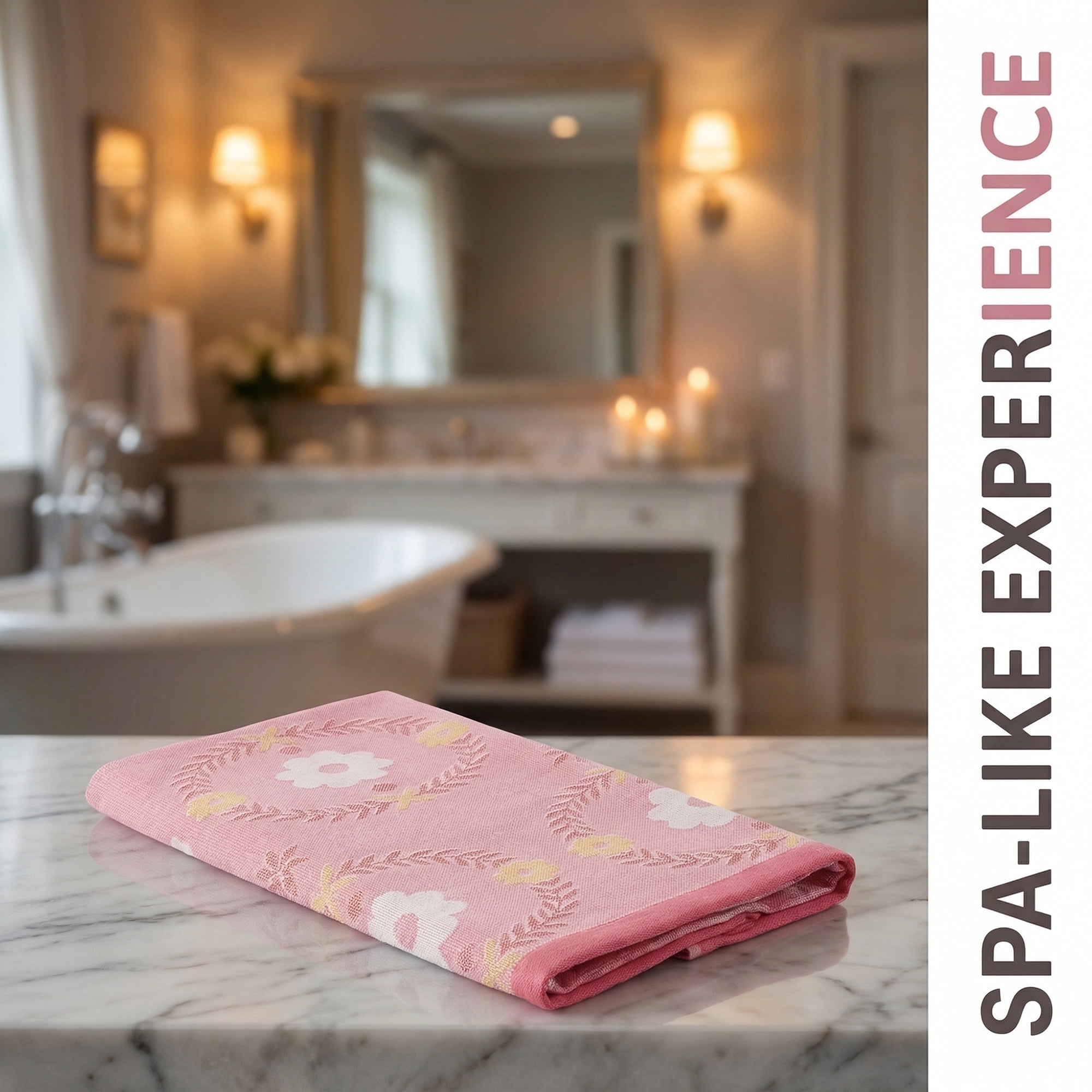 Unique Bargains Cotton Floral Jacquard Hand Towel Soft Absorbent Green Pink 29" x 13"