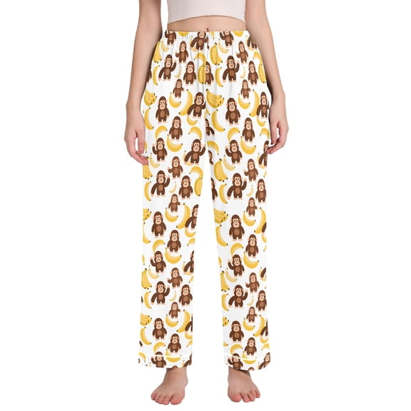 joogoo Women Cartoon Monkey Bananas Cute Pajamas Pants Lounge Bottoms Pjs with Pockets M