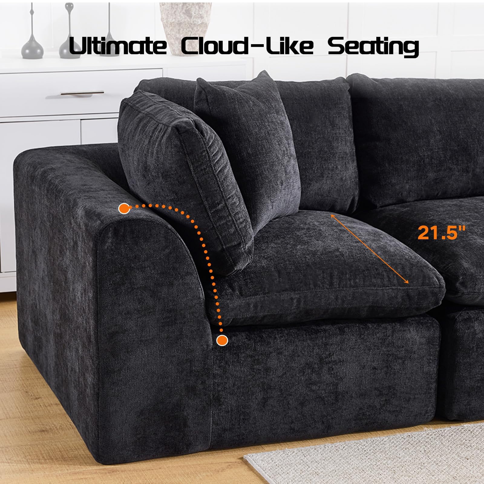 140" Modular 7 Seater Boneless Sofa Sectional Cloud Couches Sofa with Ottoman,No Assembly Required