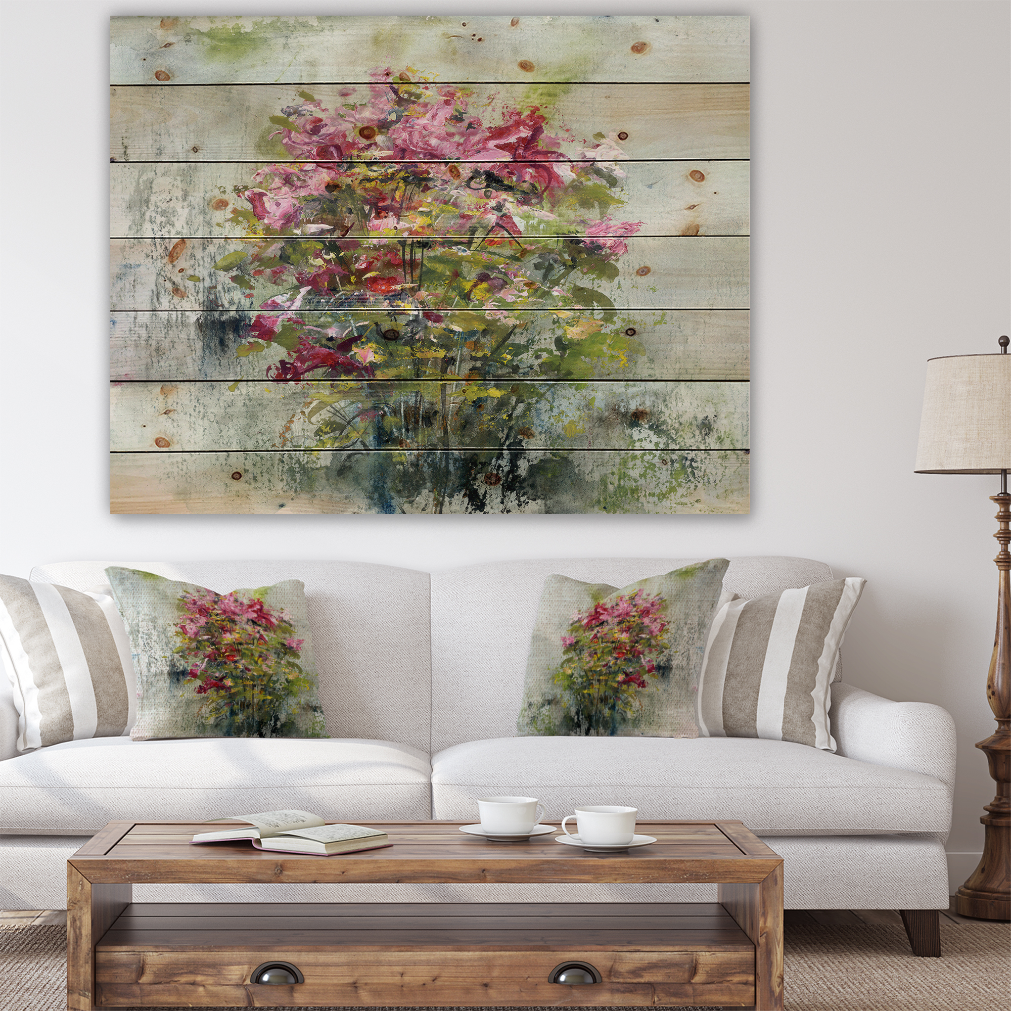 Designart 'Bouquets Of Roses Painting Art' Floral Print on Natural Pine Wood