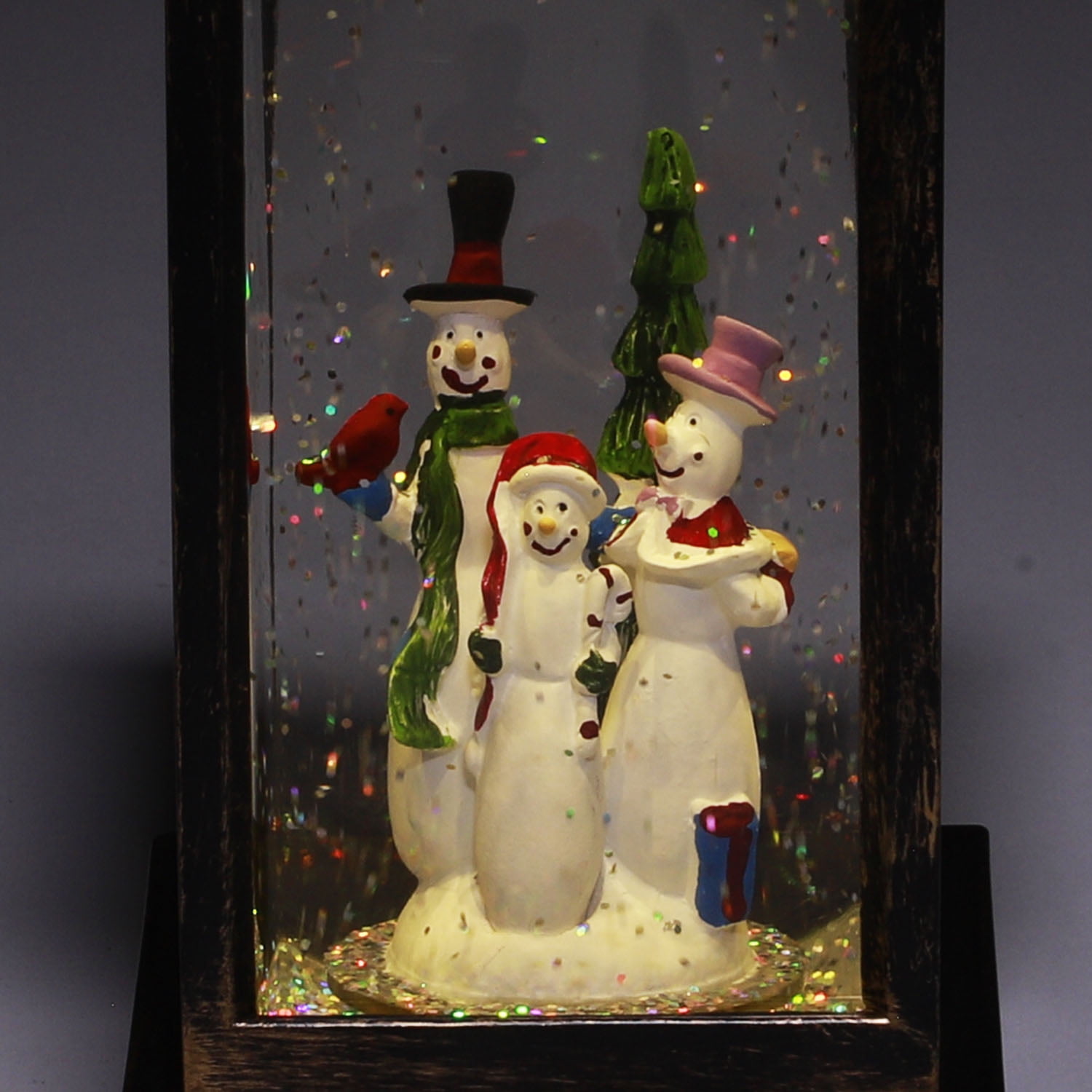 Alpine Corporation Lantern Snowman Snow Globe with LED Light, Brushed Bronze