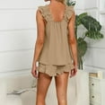 thumbnail image 4 of Yeaiivve Womens Pajama Sets Ruffle Tank Tops and Shorts Set Soft Comfy Pjs Lounge Set Linen Summer Loungewear Khaki L, 4 of 8